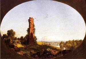 Frederic Edwin Church - New England Landscape With Ruined Chimney