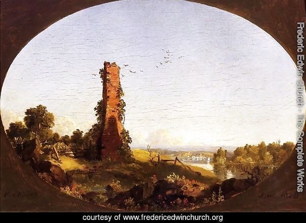 New England Landscape With Ruined Chimney